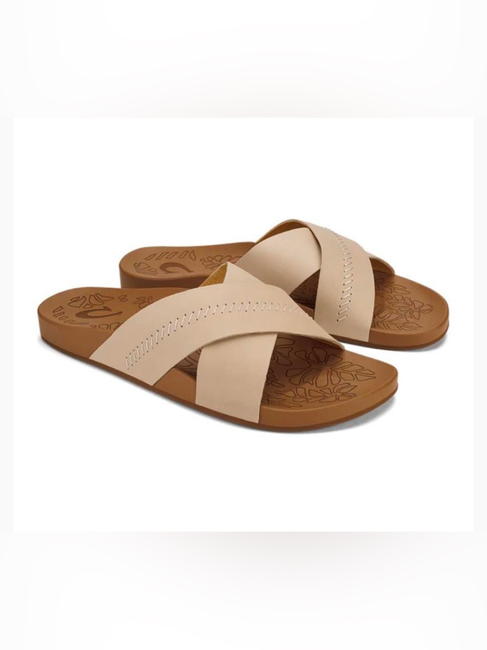 OluKai Kipe ‘A ‘Olu Tan Crossover Slide Sandals Women’s Size 10 Like New
